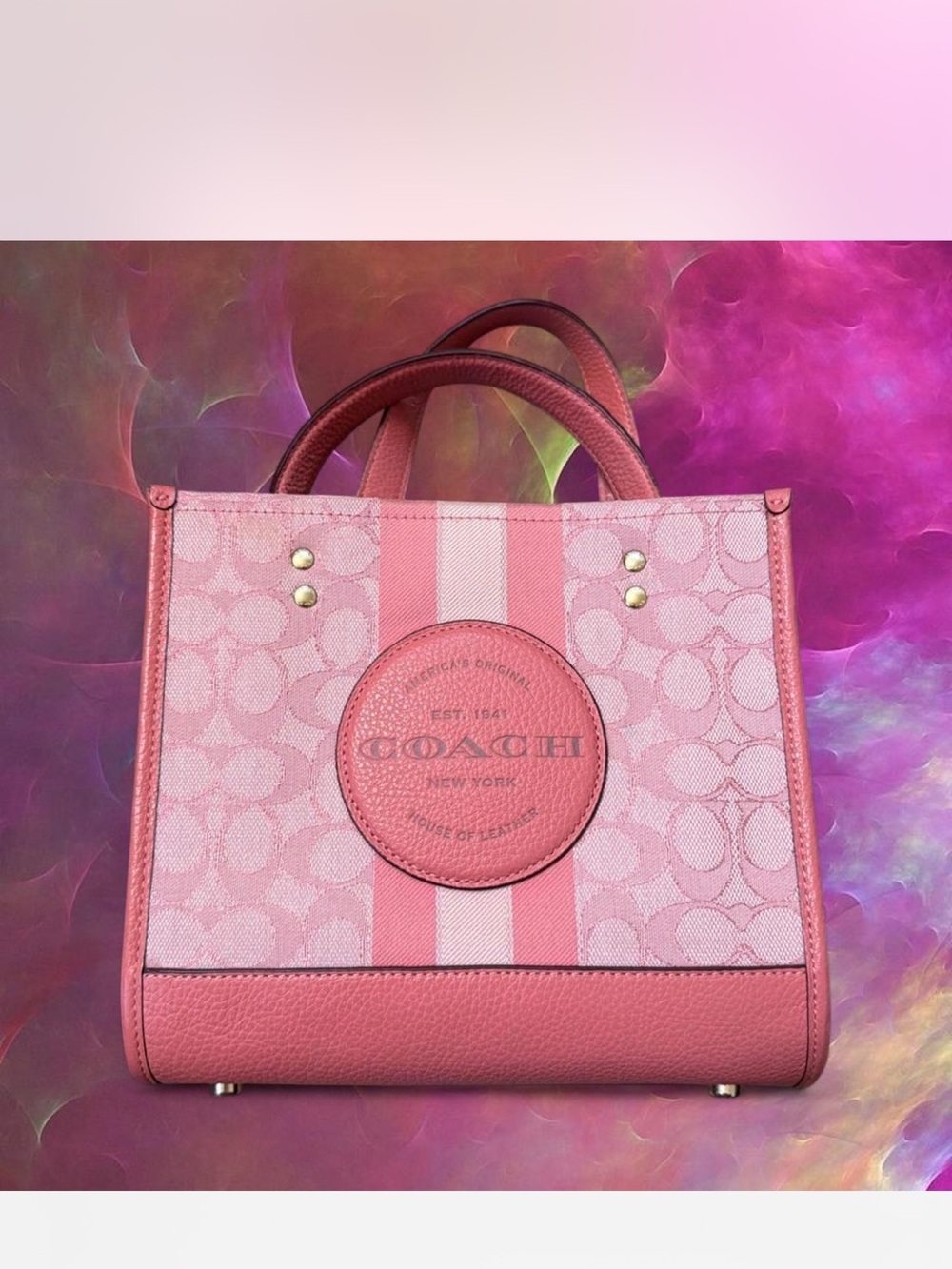 Coach Pink Signature Stripe Small Tote
